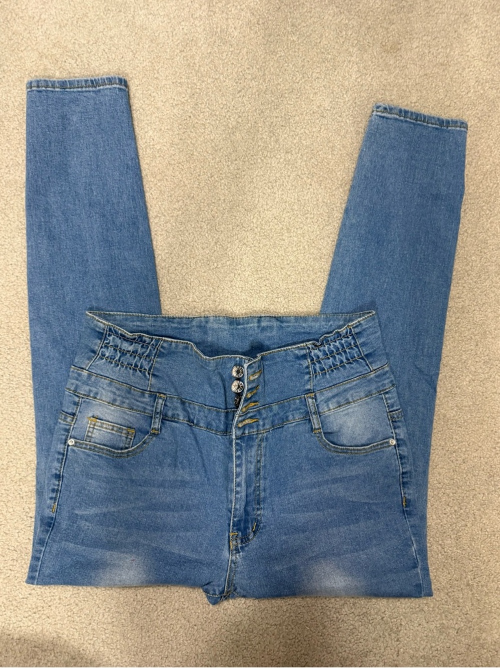NWT High-Rise Blue Skinny Jeans with Smocked Waist